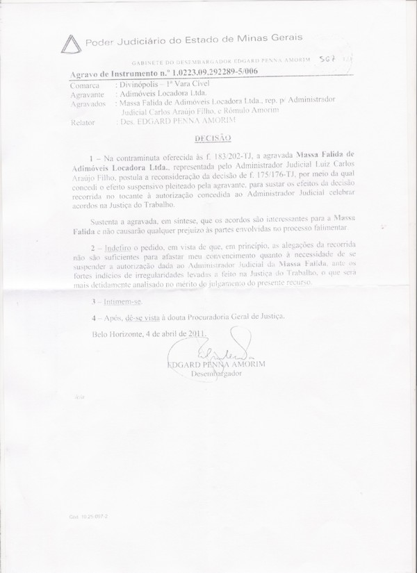 Desembargador indefere pedido do administrador judicial da Massa Falida de Adimóveis – Luis Carlos de Araújo Filho administrador