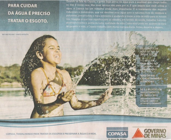 COPASA provoca caos na cidade com falta d´água em diversos bairros – Esta é a empresa escolhida por Vladimir Azevedo que vai onerar o seu bolso em 75% em 2013 copasa publicidade original 600 pixel