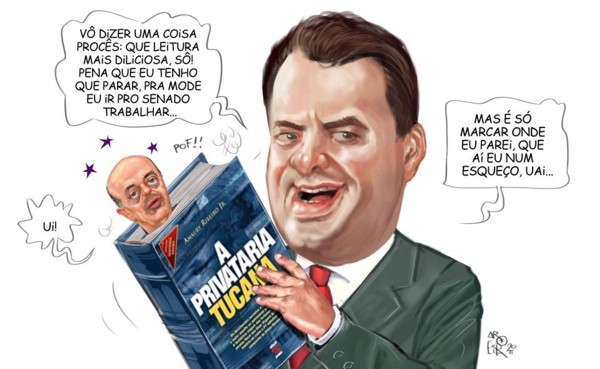 Santa Privataria Tucana: foi a senha para o mineiro Aécio Neves se desprender e ir com tudo pra cima do privatizador paulista José Serra aebrio-lendo-privataria-tucana