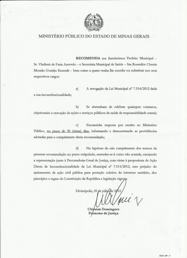 Prefeito Vladimir Azevedo (PSDB) sofre derrota – MP diz que Lei que cria Organização Social é inconstitucional mp-os