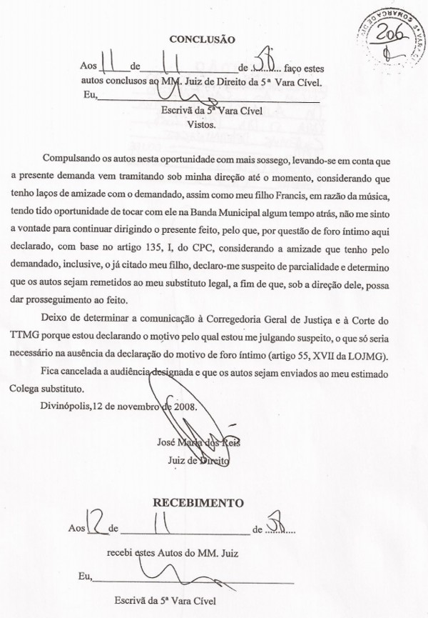 DIARIO DO POSTE: Juiz Eleitoral José Maria dos Reis é amigo confesso do Prefeito Vladimir Azevedo – Mas só se declarou suspeito depois de recurso despacho_jose_maria_processo_vanir_andrade_x_vladimir