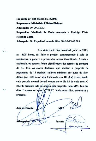 Prefeito e vice de Divinópolis escapam de condenação penal e aceitam pagar 30 salários por propaganda enganosa nas eleições de 2012 PROCESSO