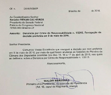 BRASIL DA PIADA PRONTA, E CHANTAGENS: Waldir Maranhão volta atrás e revoga decisão que assinou anulando sessão do impeachment waldir
