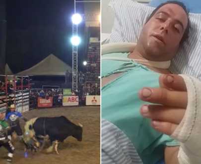 Peão ferido em rodeio da Divinaexpo manda recado do hospital que está internado dizendo que está bem peao