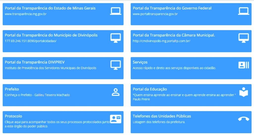 Prefeitura de Divinópolis cria site de R$ 7 mil reais para EMOP ser transparente site transparencias