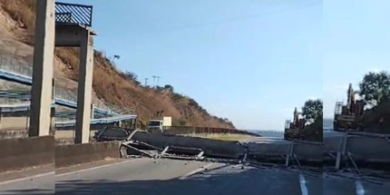Colisão de carreta provoca queda de passarela e interdita BR-262 em Juatuba