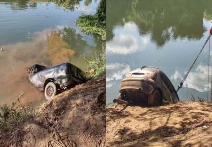 Veículos roubados submersos na cachoeira do Caixão são removidos carros-cachoeira-caixao (1)