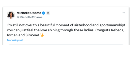 Michelle Obama celebra gesto de irmandade entre Rebeca Andrade, Simone Biles e Jordan Chiles image (82) (1)
