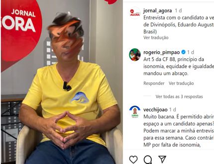 ELEIÇÕES 2024: Jornal Agora vende espaço político, 'legal', no impresso e faz live, 'ilegal', de candidato a vereador, em perfil no Instagram Live 2