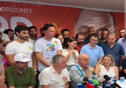 Presidente do PSD, Cassio Soares, e a deputada Lohanna (PV) entre outras lideranças políticas comemoram vitória de Fuad em BH 1000172097
