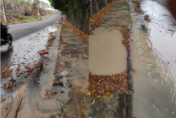 Estouro de esgoto em Divinópolis obriga pedestres a caminharem pela via principal movimentada