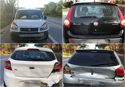 Divinópolis: Engavetamento entre quatro carros na BR-494, deixa jovem com o rosto ferido Engavetamento na BR-494 em Divinópolis
