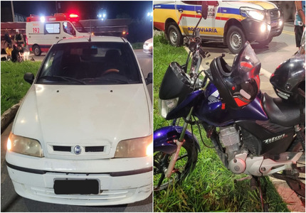 Acidente entre carro e moto deixa ferido na BR-494 em Divinópolis montagem (1)