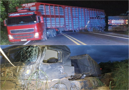 Caminhão com carga de gado e outro com grãos de soja, colidem na BR-354 ac1dente br-354 formiga (1)