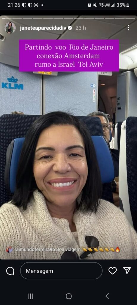 Com o país em guerra, vice-prefeita de Divinópolis Janete Aparecida, embarca para Israel em tour de luxo pago por agência estrangeira Com o país em guerra, vice-prefeita de Divinópolis embarca para Israel em tour de luxo pago por agência estrangeira