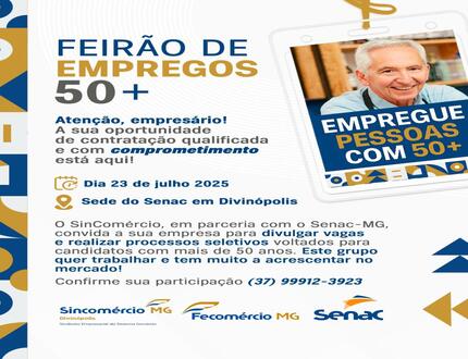 Inclusão no mercado: SinComércio promove Feirão de Empregos para maiores de 50 anos Inclusão no mercado SinComércio promove Feirão de Empregos para maiores de 50 anos