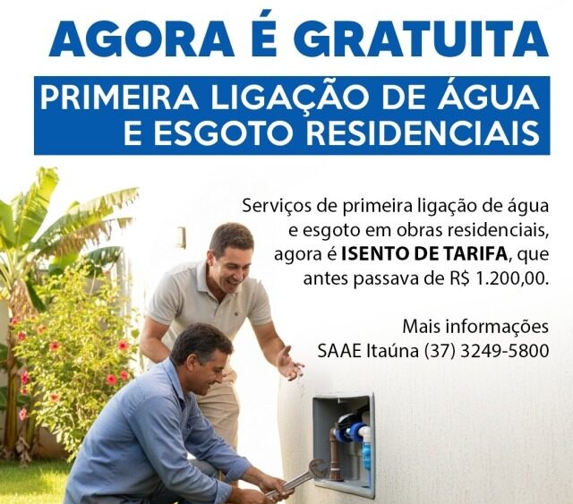 População de Itaúna não pagará mais tarifa de ligação de água e esgoto População de Itaúna não pagará mais tarifa de ligação de água e esgoto