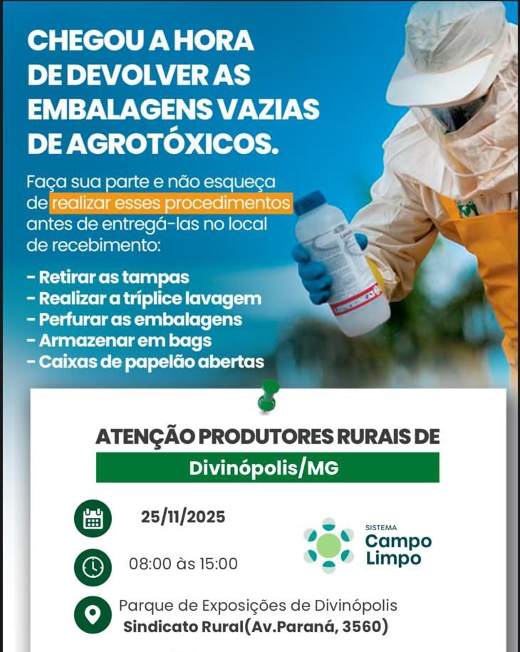 Divinópolis realiza ação para recolher embalagens de agrotóxicos no dia (25)