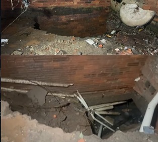 Jovem tenta salvar casa de idosa e é “engolido” por cratera