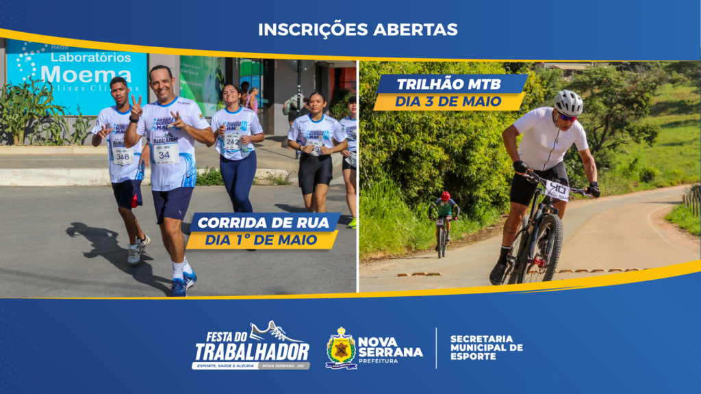 Corrida e Mountain Bike: abertas inscrições para Corrida e Trilhão da Festa do Trabalhador em Nova Serrana CAPA SITE - INSCRIÇÕES FT - CORRIDA E MTB