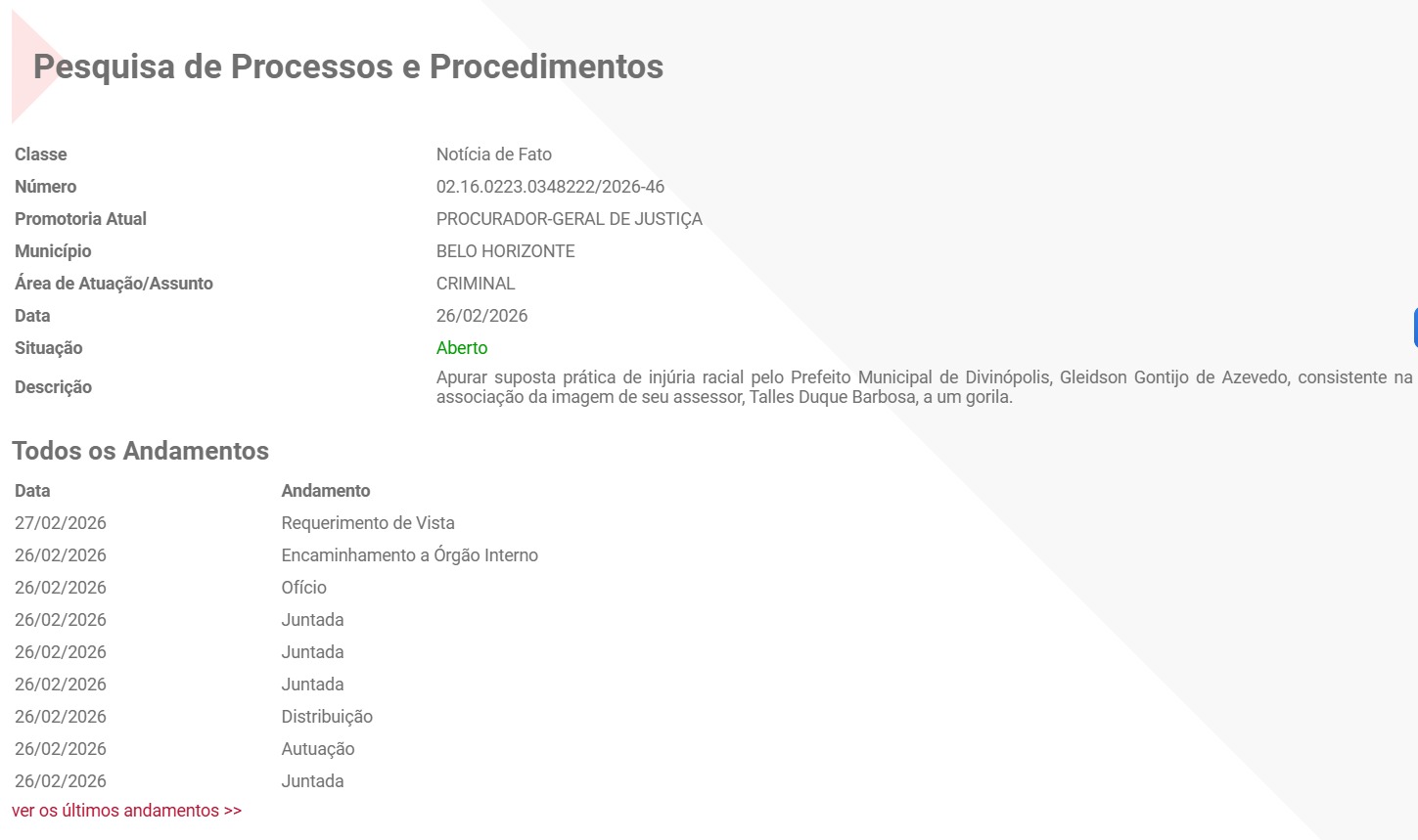 Procedimentos MP Gleidson Racismo