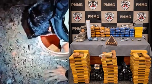 Polícia encontra tambores enterrados com centenas de barras de drogas em Campo Belo