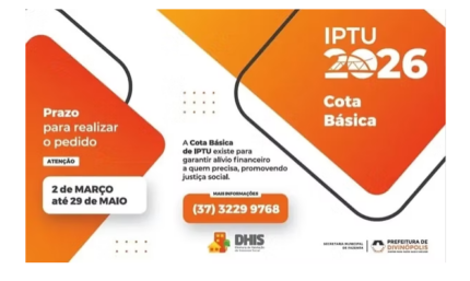 Divinópolis abre prazo para solicitar Cota Básica do IPTU 2026