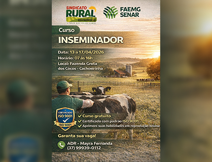 Curso gratuito de inseminação bovina abre últimas vagas em Divinópolis