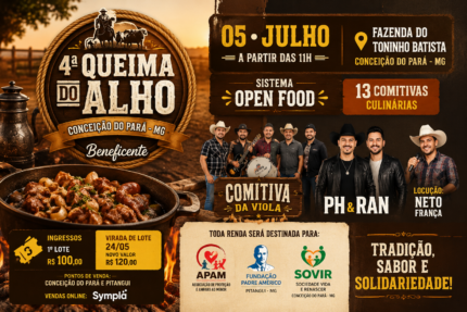 Conceição do Pará prepara 4ª Queima do Alho beneficente com open food e expectativa de público recorde