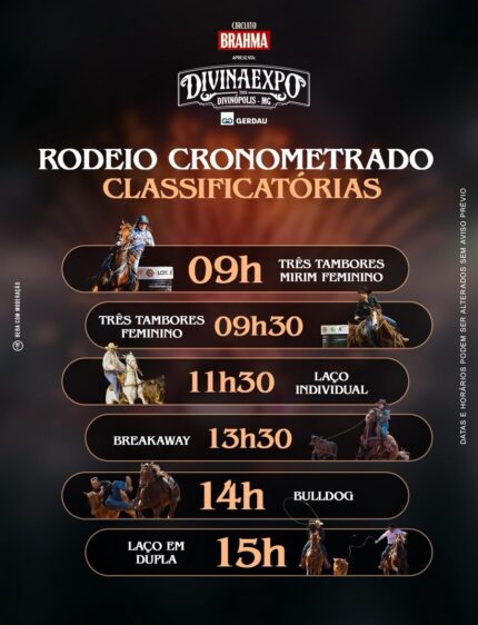Eliminatórias do Rodeio Cronometrado movimentam a arena da Divinaexpo nesta sexta-feira