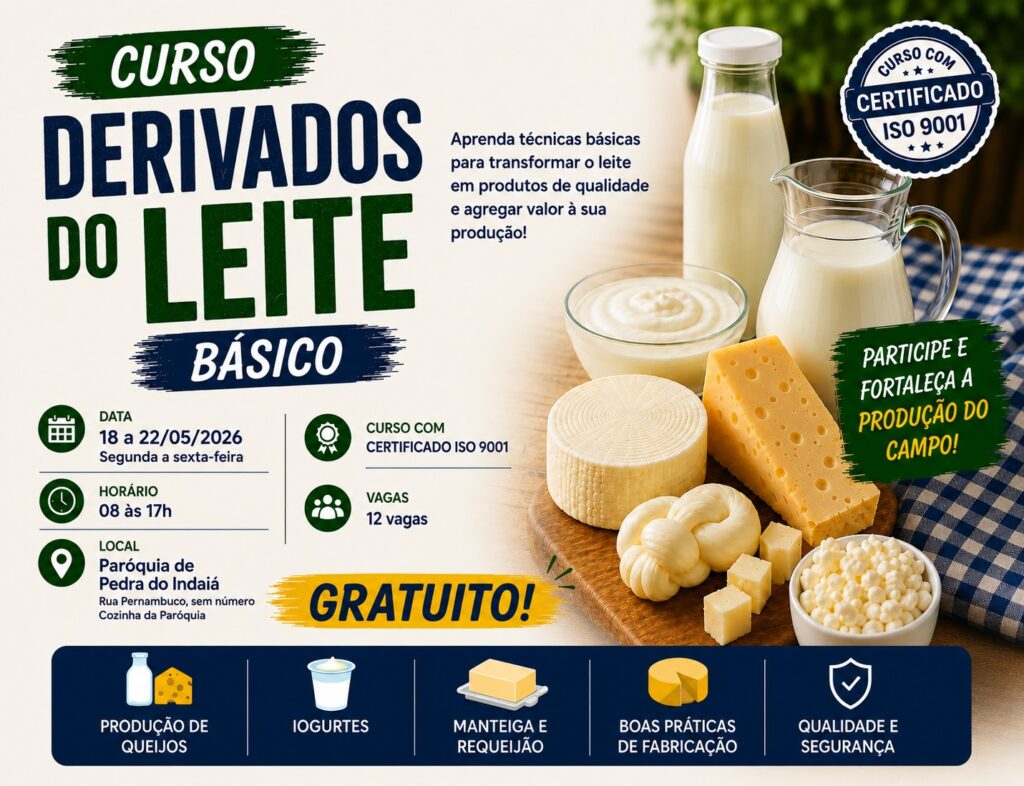 Curso Gratuitos de derivados do leite capacita produtores e empreendedores em Pedra do Indaiá queijo 90