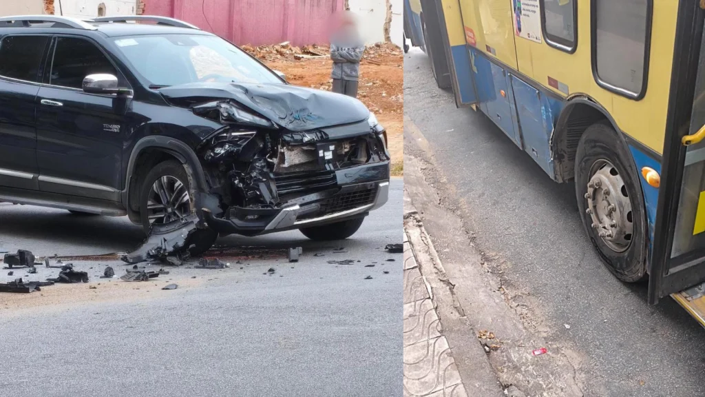 Forte impacto : Acidente entre ônibus e caminhonete mobiliza trânsito em Divinópolis ACIDENTE CAMINHAO DIVINOPOLIS