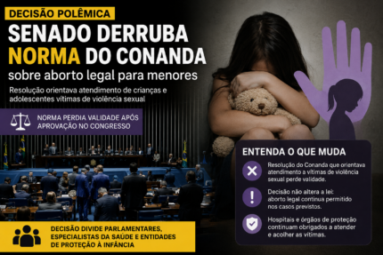 Senado derruba norma sobre aborto legal para menores e decisão gera debate nacional sobre proteção de vítimas