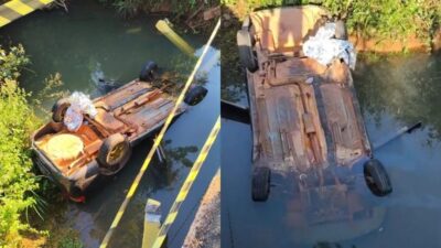 Homem morre após carro despencar de ponte e ficar submerso em Pitangui