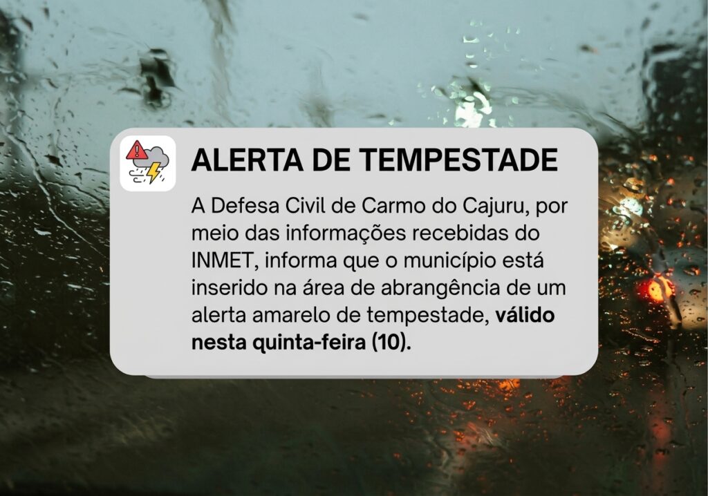 Carmo do Cajuru tem alerta amarelo de tempestade nesta quinta-feira (10) Gemini_Generated_Image_84qvut84qvut84qv