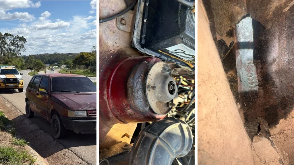 Polícia Militar Rodoviária apreende Fiat Uno adulterado após encontrar carro parado na MG-050 em Carmo do Cajuru PMR-carro-adulterado-na-MG-050-e-prende-motorista-em-Carmo-do-Cajuru