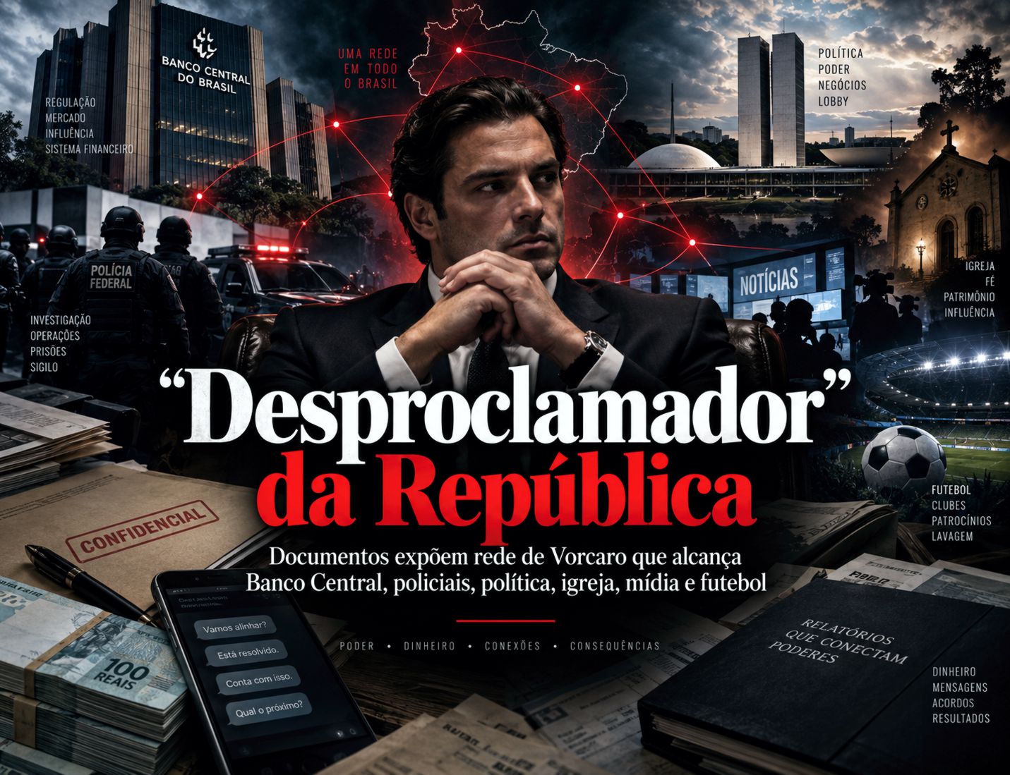“Desproclamador” da República: documentos expõem rede de Vorcaro que alcança Banco Central, policiais, política, igreja, mídia e futebol