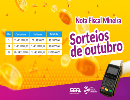Nota Fiscal Mineira distribuirá quase R$ 500 mil em prêmios em outubro 17496