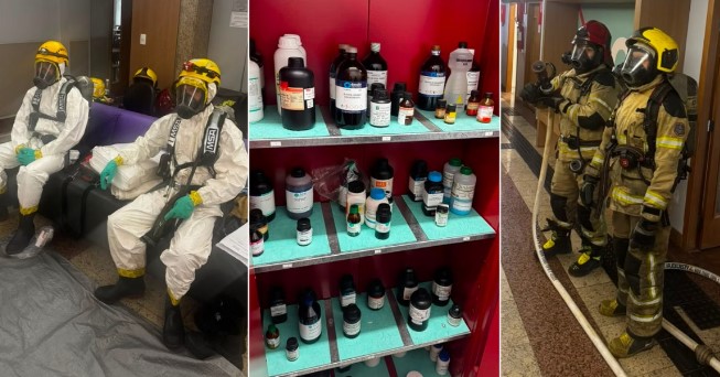 Bombeiros isolam laboratório após vazamento químico em prédio universitário de Belo Horizonte