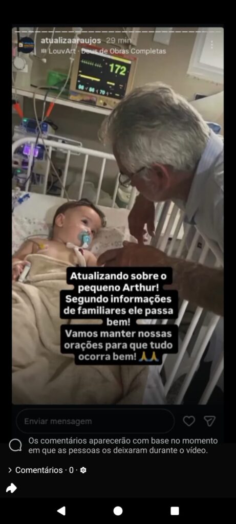 Arthur, de 9 meses, que sobreviveu a acidente em Perdigão, apresenta melhora, diz família WhatsApp Image 2026-10-12 at 22.04.53