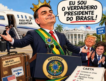 Após fugir pela Argentina e chegar aos EUA, Flávio Bolsonaro se autoproclama presidente do Brasil